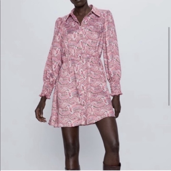 Zara Pink Paisley Shirt Dress - Picture 1 of 8